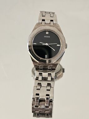 Guess Women’s Silver Watch with Black Dial